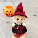 Labubu Halloween Outfit | Witch Style Costume with Red Hat & Black Dress - Image 2