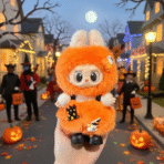Labubu Halloween Outfit | Limited Orange Plush Bunny Costume with Pumpkin & Ghost Details - Image 5