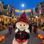 Labubu Halloween Outfit | Witch Style Costume with Red Hat & Black Dress - Image 3