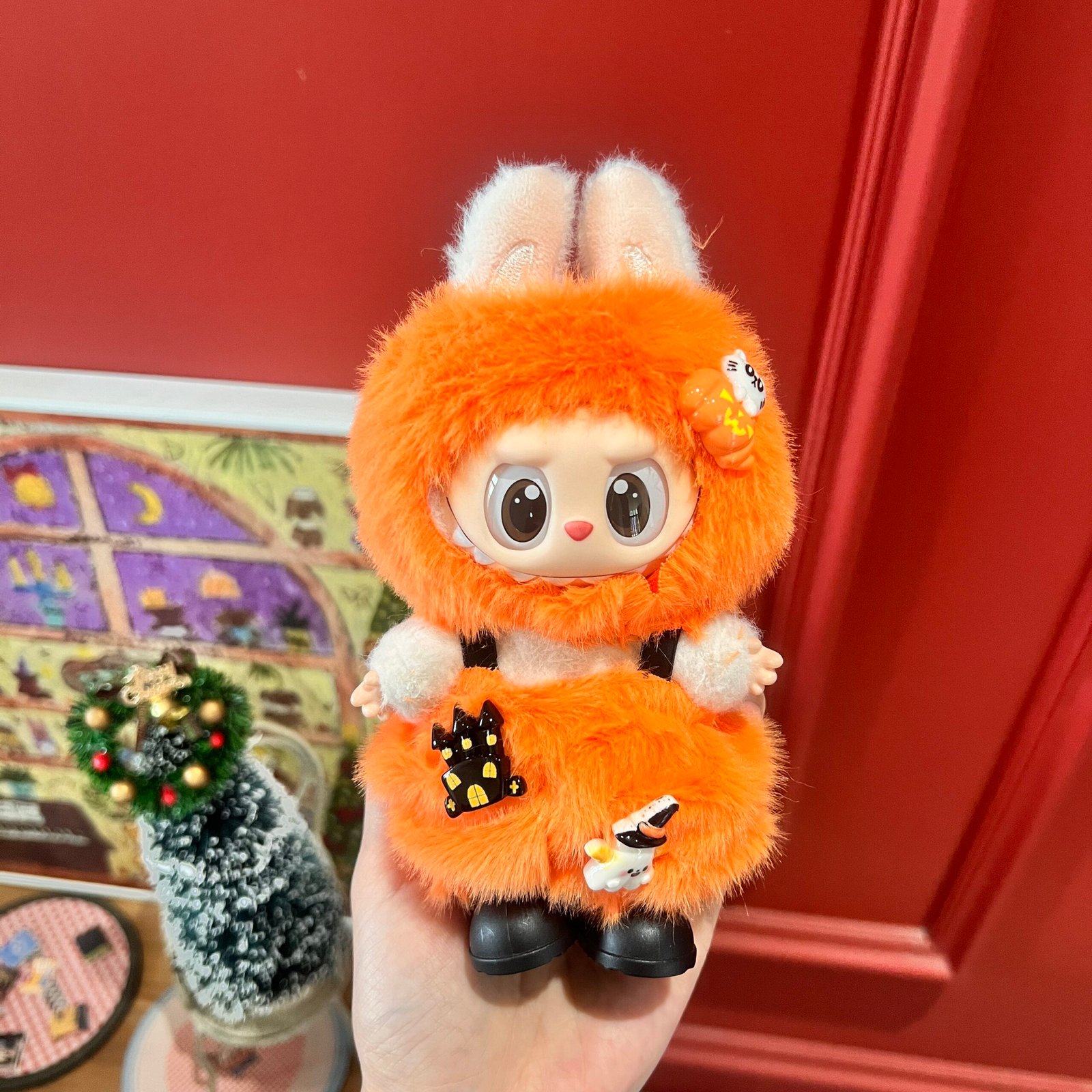 LBBWSJ0001 Labubu Halloween Outfit | Limited Orange Plush Bunny Costume with Pumpkin & Ghost Details - Image 1
