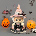 Labubu Halloween Outfit | Pink Witch Costume with Pumpkin Hat and Bow Dress - Image 3